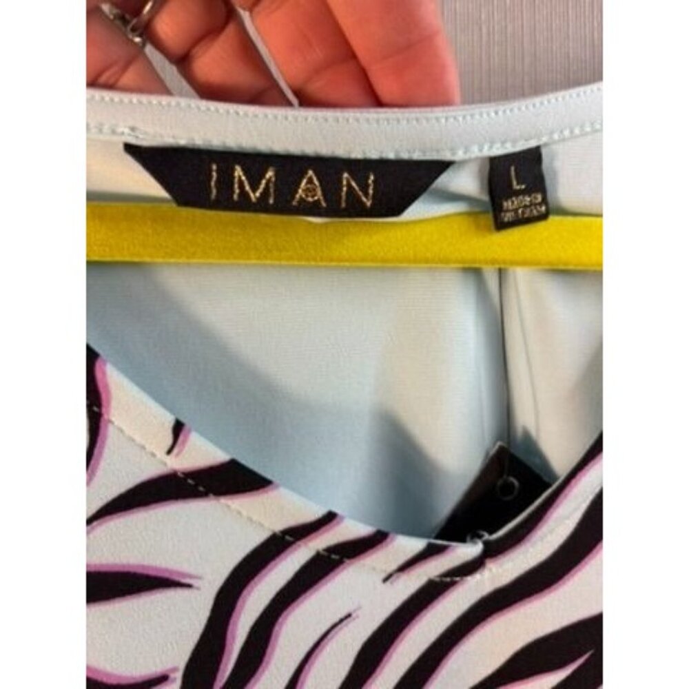 Iman Global Chic Zebra Print Top With V-Neck & 3/4 Sleeves Large - Picture 2 of 9